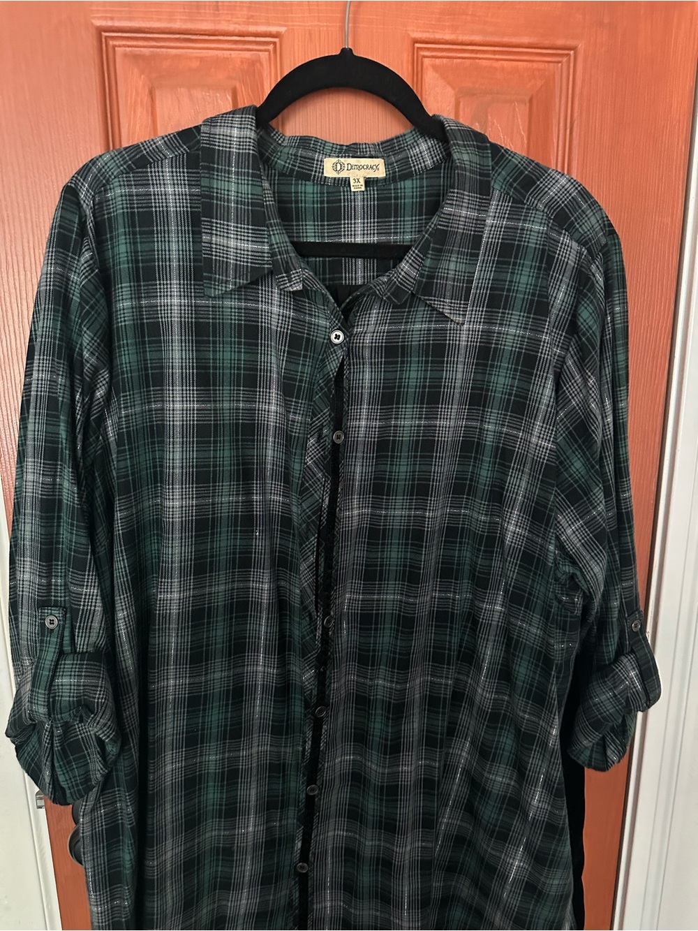 Women’s Democracy Green and Black Plaid Button-Down Shirt
